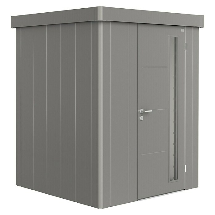 Biohort Neo Gerätehaus 1A (Außenbreite inkl. Dachüberstand: 180 cm, Außentiefe inkl. Dachüberstand: 180 cm, Stahl, Quarzgrau Metallic, Einzeltür) | BAUHAUS