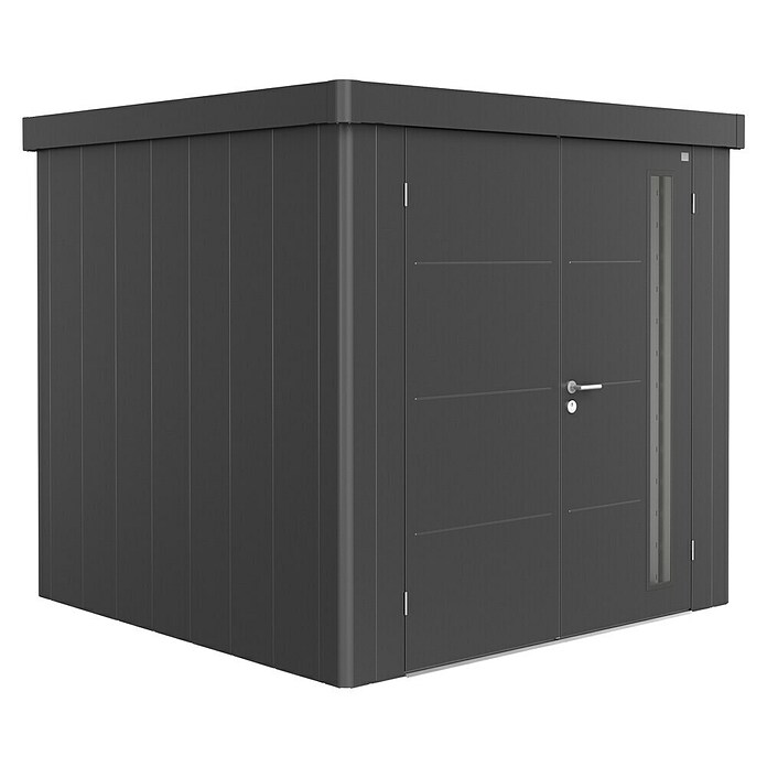 Biohort Neo Gerätehaus 2B (Außenbreite inkl. Dachüberstand: 236 cm, Außentiefe inkl. Dachüberstand: 236 cm, Stahl, Dunkelgrau Metallic, Doppeltür) | BAUHAUS