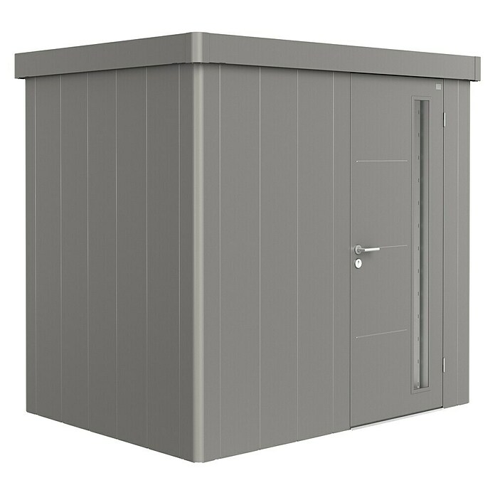 Biohort Neo Gerätehaus 1B (Außenbreite inkl. Dachüberstand: 236 cm, Außentiefe inkl. Dachüberstand: 180 cm, Stahl, Quarzgrau Metallic, Einzeltür) | BAUHAUS