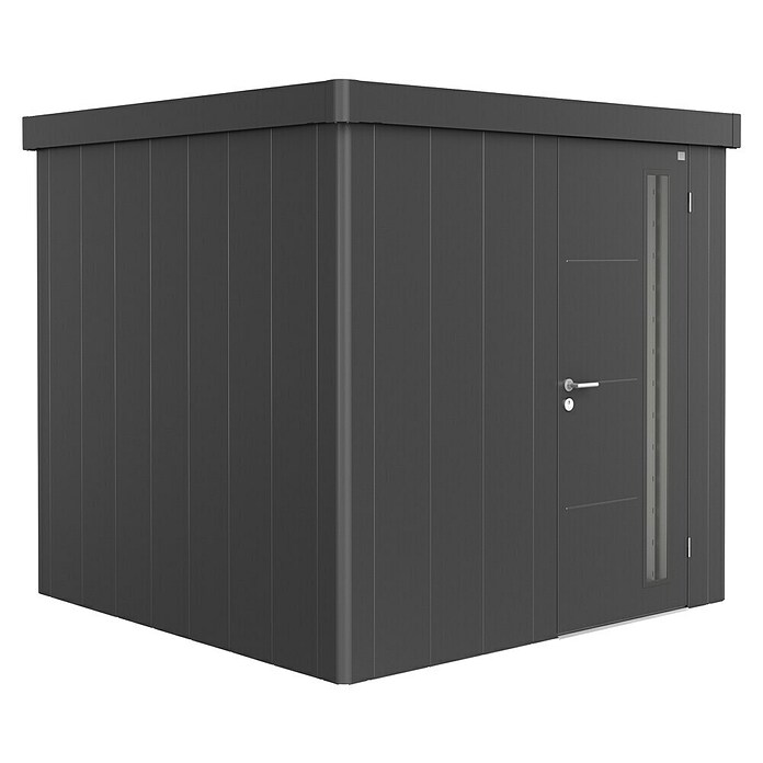 Biohort Neo Gerätehaus 2B (Außenbreite inkl. Dachüberstand: 236 cm, Außentiefe inkl. Dachüberstand: 236 cm, Stahl, Dunkelgrau Metallic, Einzeltür) | BAUHAUS