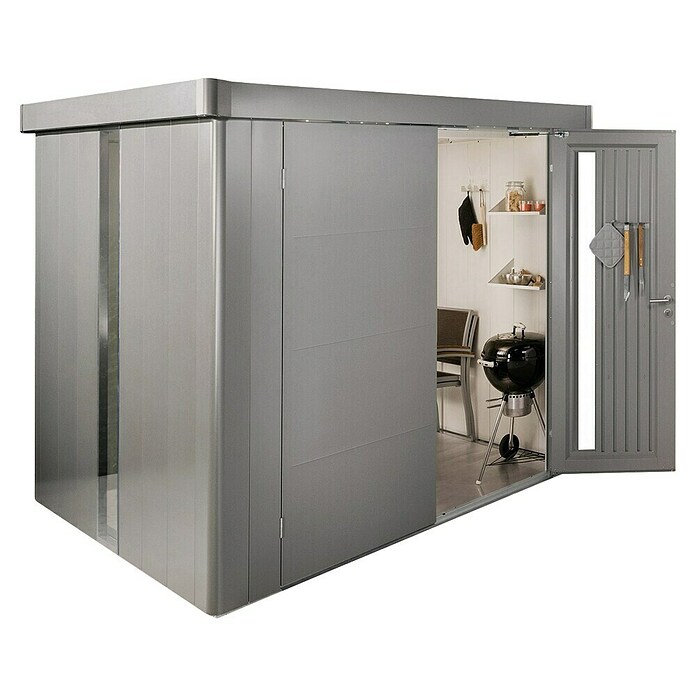 Biohort Neo Gerätehaus 1B (Außenbreite inkl. Dachüberstand: 236 cm, Außentiefe inkl. Dachüberstand: 180 cm, Stahl, Quarzgrau Metallic, Einzeltür) | BAUHAUS