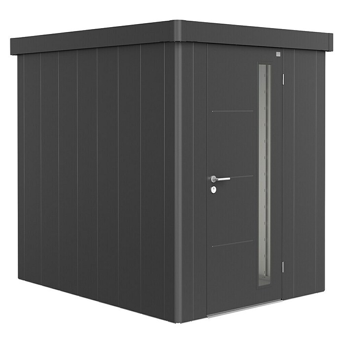 Biohort Neo Gerätehaus 2A (Außenbreite inkl. Dachüberstand: 180 cm, Außentiefe inkl. Dachüberstand: 236 cm, Stahl, Dunkelgrau Metallic, Einzeltür) | BAUHAUS