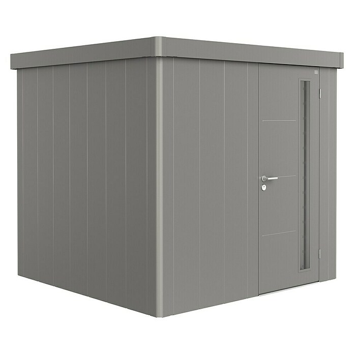 Biohort Neo Gerätehaus 2B (Außenbreite inkl. Dachüberstand: 236 cm, Außentiefe inkl. Dachüberstand: 236 cm, Stahl, Quarzgrau Metallic, Einzeltür) | BAUHAUS