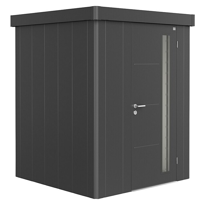 Biohort Neo Gerätehaus 1A (Außenbreite inkl. Dachüberstand: 180 cm, Außentiefe inkl. Dachüberstand: 180 cm, Stahl, Dunkelgrau Metallic, Einzeltür) | BAUHAUS