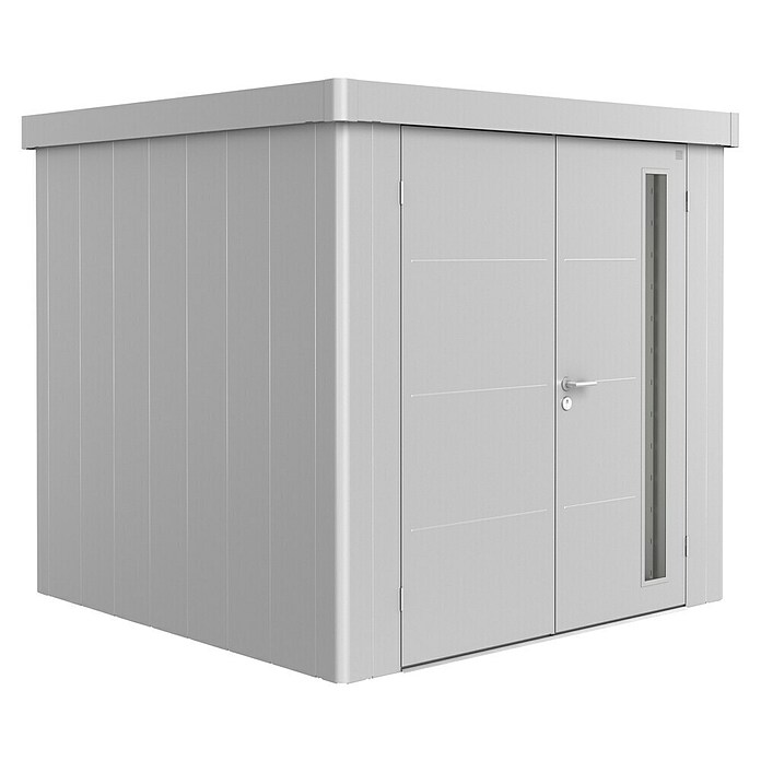 Biohort Neo Gerätehaus 2B (Außenbreite inkl. Dachüberstand: 236 cm, Außentiefe inkl. Dachüberstand: 236 cm, Stahl, Silber Metallic, Doppeltür) | BAUHAUS