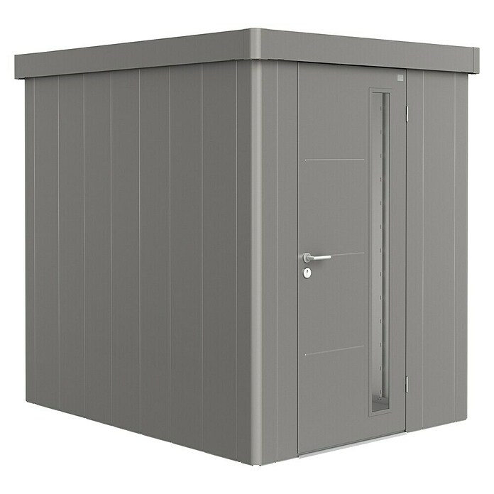 Biohort Neo Gerätehaus 2A (Außenbreite inkl. Dachüberstand: 180 cm, Außentiefe inkl. Dachüberstand: 236 cm, Stahl, Quarzgrau Metallic, Einzeltür) | BAUHAUS