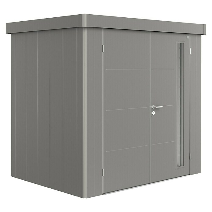 Biohort Neo Gerätehaus 1B (Außenbreite inkl. Dachüberstand: 236 cm, Außentiefe inkl. Dachüberstand: 180 cm, Stahl, Quarzgrau Metallic, Doppeltür) | BAUHAUS