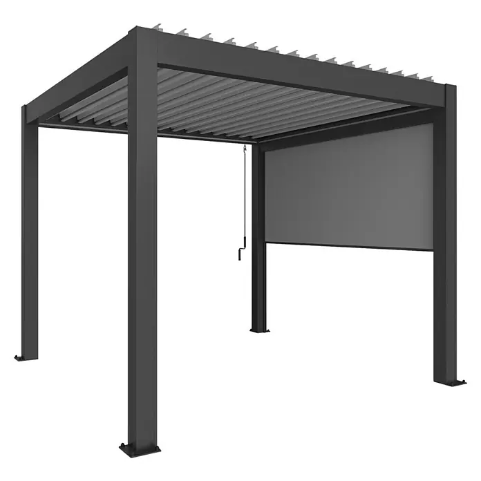 Biohort Seitenwand - B x H: 272 x 235 cm, Dunkelgrau Metallic, Passend für Biohort Lamellenpavillon 300 cm - Dunkelgraue Metall-Pergola mit verstellbarem Lamellendach und herunterrollbarem Seitenrollo.