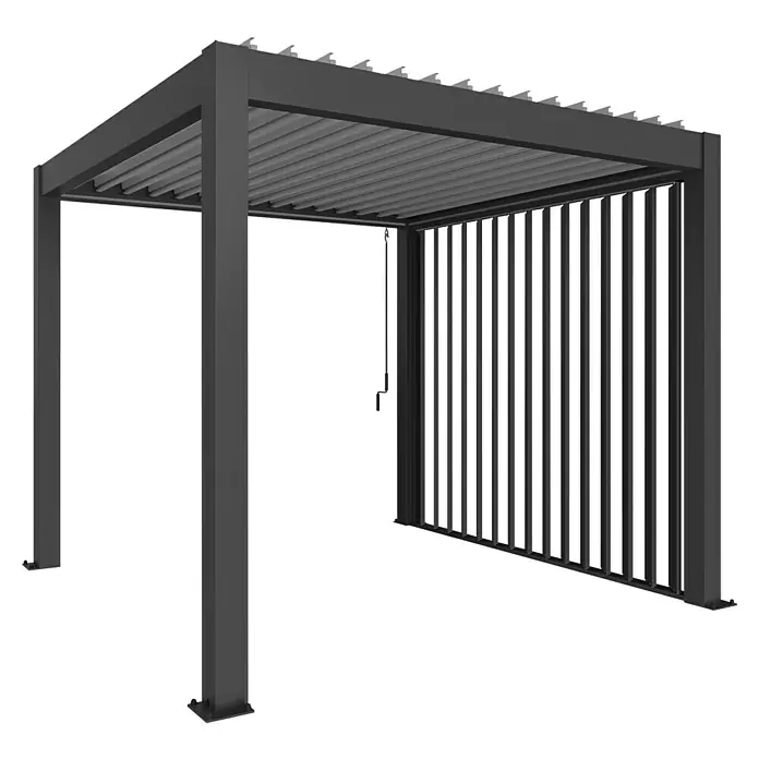 Biohort Seitenwand - Passend für Biohort Lamellenpavillon 3 m, Dunkelgrau Metallic - Dunkelgraue Metallpergola mit verstellbarem Lamellendach und Lamellen-Seitenwand.
