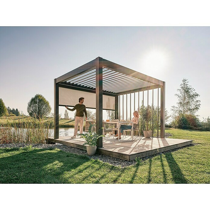 Biohort Sonnenschutz Rollo manuell (272 x 10 x 235 cm, Passend für Biohort Pergola Lamellenpavillon Gr. 3, Dunkelgrau Metallic) | BAUHAUS