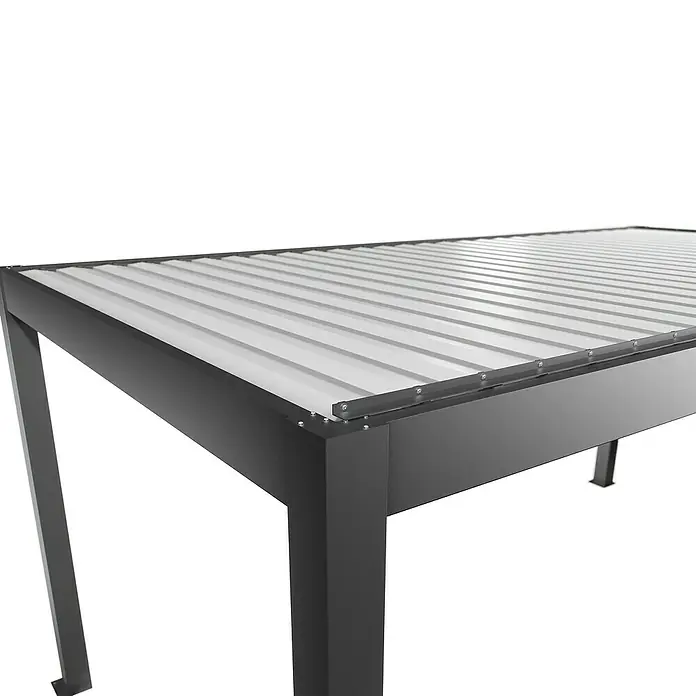 Biohort Lamellenpavillon - B x T: 552,5 x 312 cm, Quarzgrau Metallic/Weiß, Material Gestell: Stahl - Dunkelgraues Metall-Pergola-Gestell mit hellgrauem Wellplattendach.
