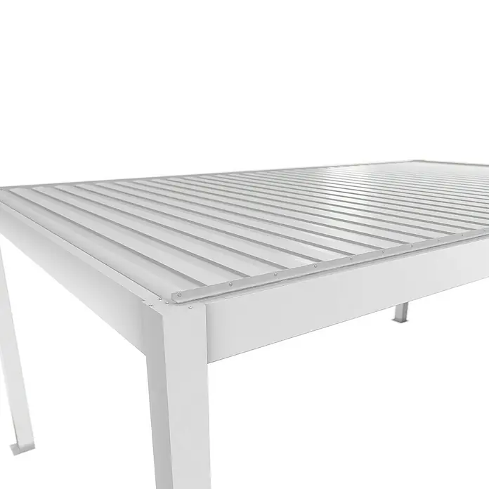 Biohort Lamellenpavillon - B x T: 608 x 367,5 cm, Weiß, Material Gestell: Stahl - Weißer Metalltisch mit Lamellenplatte und sichtbaren Befestigungen.