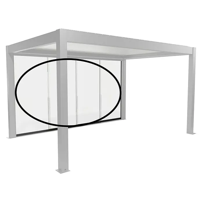 Biohort Pergola Schiebewand aus Glas - Passend für Biohort Pergola Lamellenpavillon Gr. 4,5, Dunkelgrau Metallic - Weiße moderne Pergola mit integrierten Klarglas-Seitenwänden.