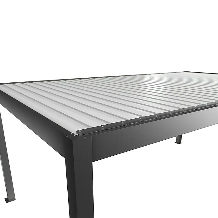 Biohort Pergola Lamellenpavillon Gr. 6 - B x T: 608 x 367,5 cm, Quarzgrau Metallic - Weiß, Material Gestell: Stahl - Dunkelgraue Aluminium-Pergola mit weißem Lamellendach.
