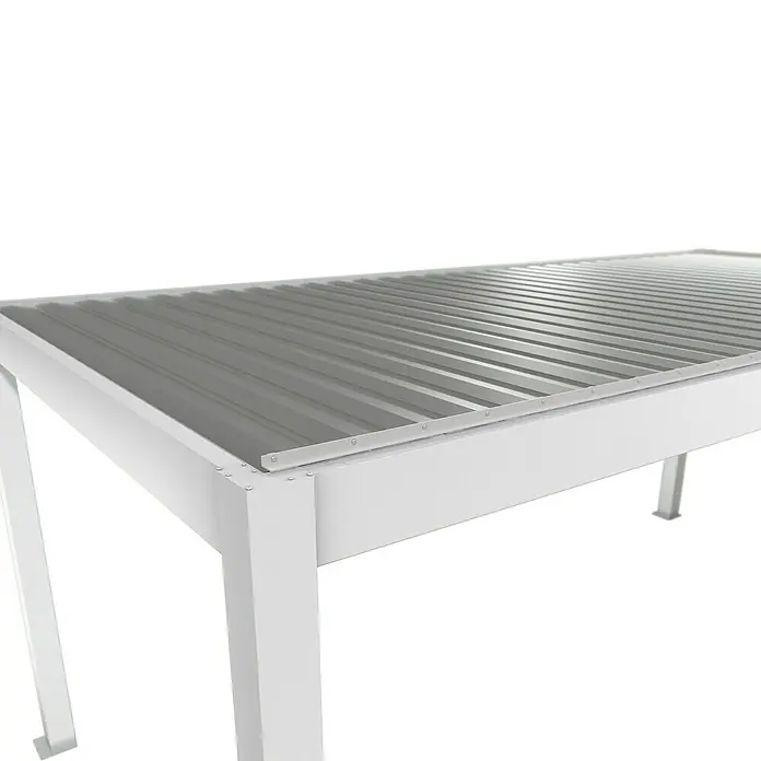 Biohort Lamellenpavillon - B x T: 608 x 312 cm, Weiß/Silber Metallic, Material Gestell: Stahl - Weißes Metallgestell mit grauen Wellblech-Dachpaneelen für einen Unterstand im Freien.