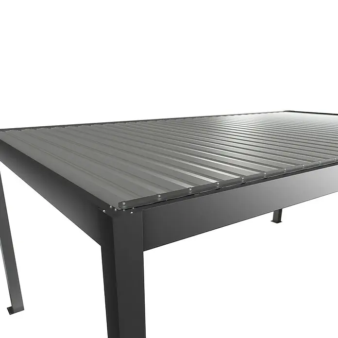 Biohort Pergola Lamellenpavillon Gr. 6 - B x T: 608 x 367,5 cm, Quarzgrau Metallic - Silber Metallic, Material Gestell: Stahl - Robuste dunkelgraue Metall-Pergola mit gewelltem grauem Dach für den Außenbereich.