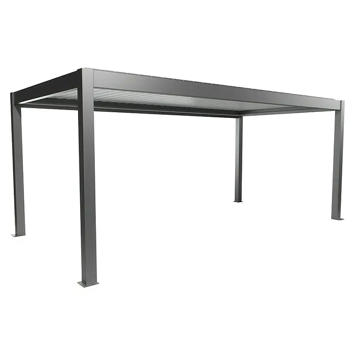 Biohort Lamellenpavillon - B x T: 608 x 312 cm, Quarzgrau Metallic/Weiß, Material Gestell: Stahl - Graue Metallpergola mit Wellblechdach.