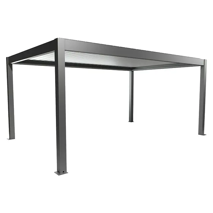 Biohort Lamellenpavillon - B x T: 522,5 x 367,5 cm, Quarzgrau/Silber Metallic, Material Gestell: Stahl - Moderne graue Aluminium-Pergola mit weißem Lamellendach.