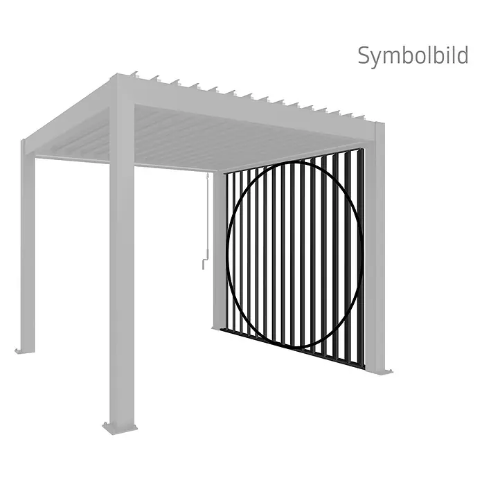 Biohort Seitenwand - Passend für Biohort Lamellenpavillon 2,5 m, Dunkelgrau Metallic - Hellgraue Pergola mit schwarzem Lamellen-Seitenwand.