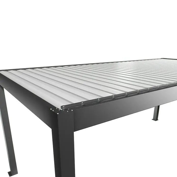 Biohort Lamellenpavillon - B x T: 608 x 312 cm, Quarzgrau Metallic/Weiß, Material Gestell: Stahl - Dunkelgraues Metall-Pergola-Gestell mit weißen Lamellendachpaneelen.