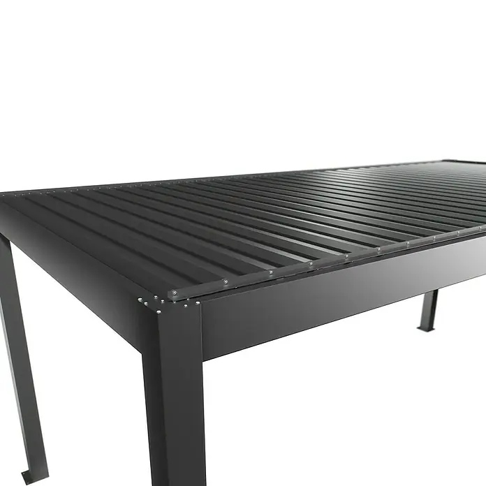 Biohort Lamellenpavillon - B x T: 608 x 312 cm, Quarzgrau Metallic, Material Gestell: Stahl - Dunkelgraue Metallpergola mit gerippter Lamellendecke und quadratischen Beinen, für den Außenbereich.