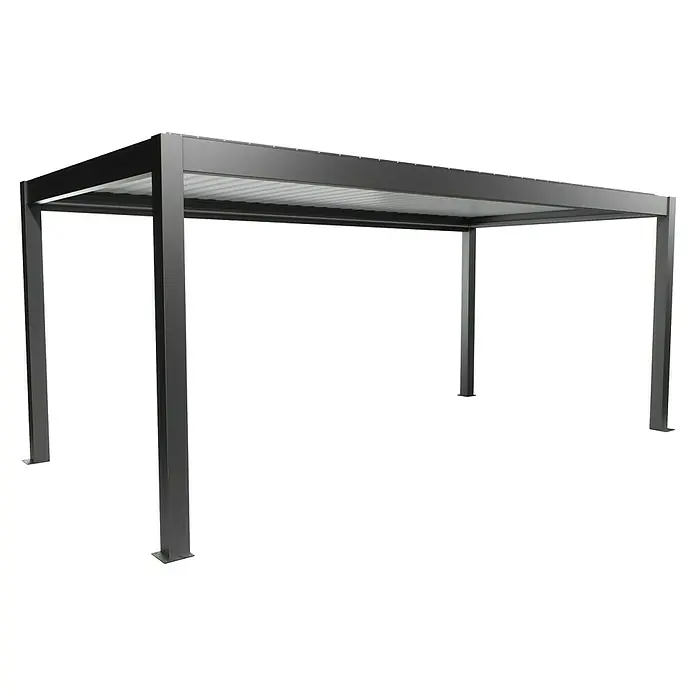 Biohort Lamellenpavillon - B x T: 608 x 312 cm, Dunkelgrau Metallic/Weiß, Material Gestell: Stahl - Dunkelgraue freistehende Metall-Pergola mit Wellplattendach.