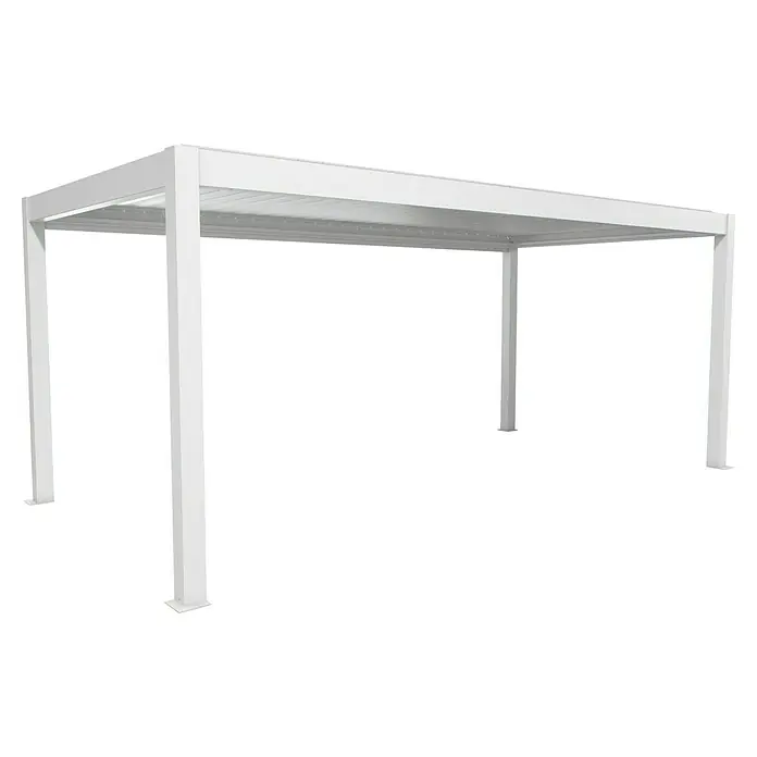 Biohort Lamellenpavillon - B x T: 608 x 312 cm, Weiß/Silber Metallic, Material Gestell: Stahl - Weiße moderne Aluminium-Pergola mit flachem Lamellendach, ideal für vielseitigen Sonnenschutz im Freien.