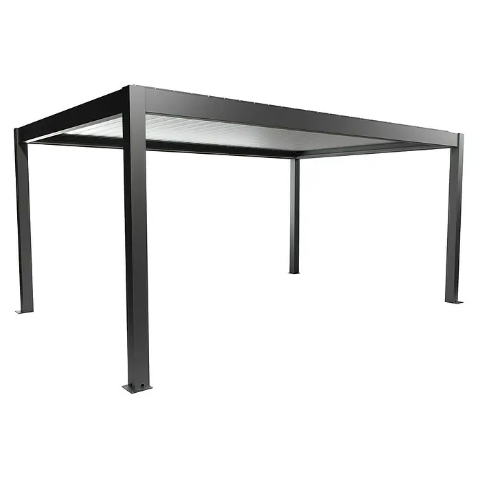 Biohort Lamellenpavillon - B x T: 522,5 x 367,5 cm, Dunkelgrau Metallic - Silber Metallic, Material Gestell: Stahl - Freistehende dunkelgraue Aluminium-Pergola mit verstellbarem Lamellendach für modernen Outdoor-Sonnenschutz.