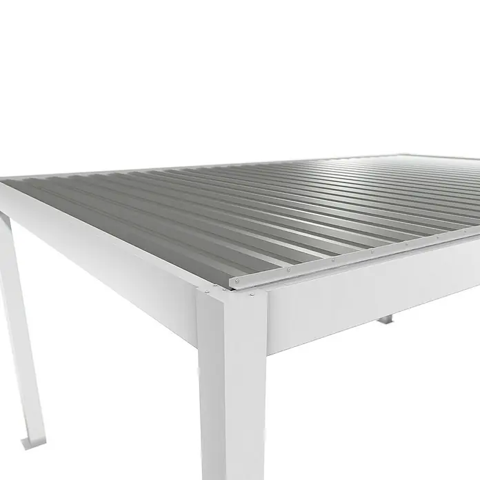 Biohort Pergola Lamellenpavillon Gr. 5,5 - B x T: 522,5 x 367,5 cm, Weiß - Silber Metallic, Material Gestell: Stahl - Weißer Metall-Pergola-Rahmen mit grauem Lamellendach.