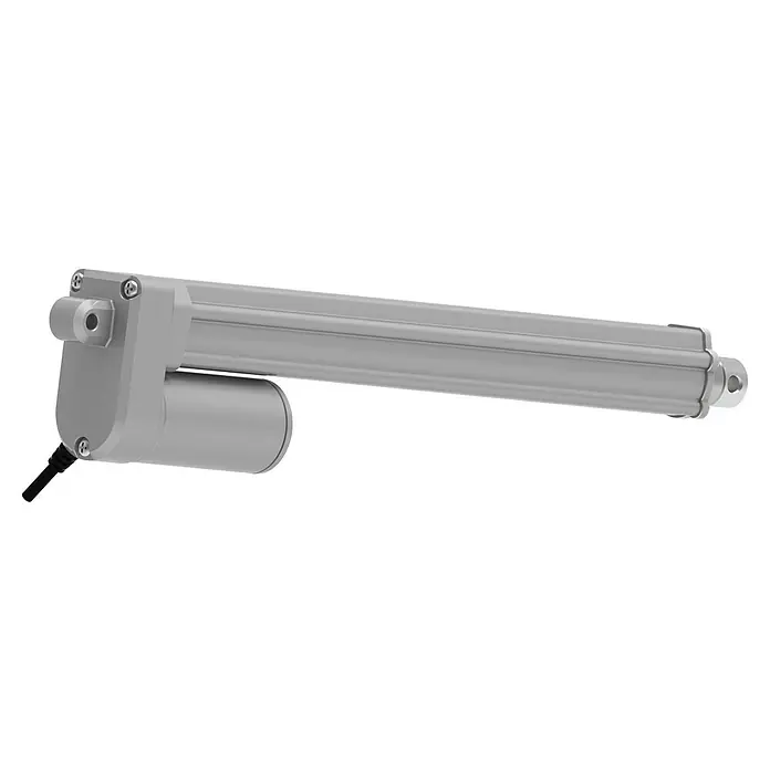 Biohort Elektroantrieb - L x B x H: 63 x 11 x 4,5 cm, Grau - Grauer Linearantrieb mit schwarzem Netzkabel, Motorgehäuse und Befestigungspunkten.