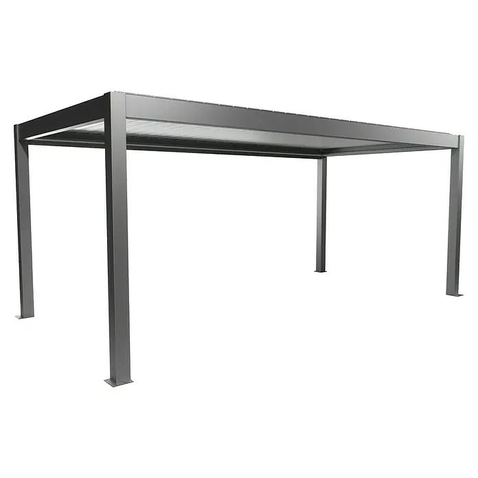 Biohort Lamellenpavillon - B x T: 608 x 312 cm, Quarzgrau/Silber Metallic, Material Gestell: Stahl - Moderne, graue freistehende Metall-Pergola mit verstellbarem Lamellendach.