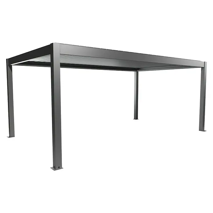 Biohort Pergola Lamellenpavillon Gr. 6 - B x T: 608 x 367,5 cm, Quarzgrau Metallic, Material Gestell: Stahl - Freistehende graue Metallpergola mit Lamellendach für den Außenbereich.