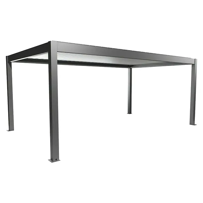Biohort Pergola Lamellenpavillon Gr. 6 - B x T: 608 x 367,5 cm, Quarzgrau Metallic - Silber Metallic, Material Gestell: Stahl - Graue Metall-Pergola mit Lamellendach.