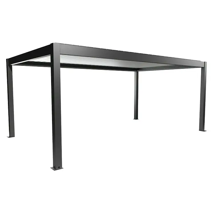 Biohort Lamellenpavillon - B x T: 608 x 367,5 cm, Dunkelgrau Metallic - Silber Metallic, Material Gestell: Stahl - Dunkelgraue Metall-Pergola mit weißem Lamellendach für den Außenbereich.