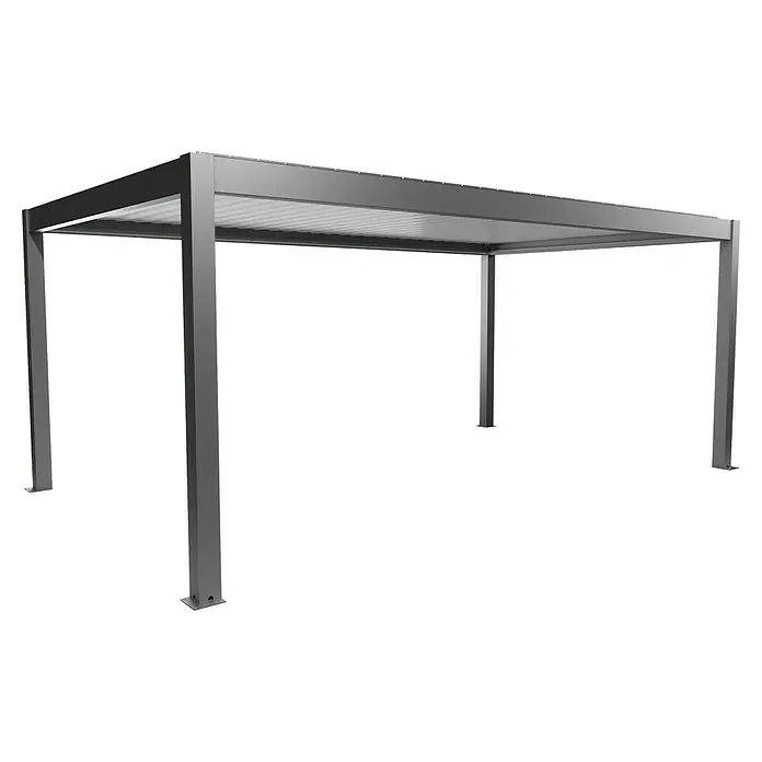 Biohort Pergola Lamellenpavillon Gr. 6 - B x T: 608 x 367,5 cm, Quarzgrau Metallic - Weiß, Material Gestell: Stahl - Graue Metallpergola mit Wellblechdach.