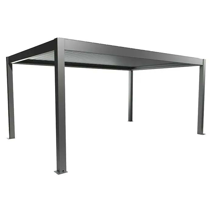 Biohort Pergola Lamellenpavillon Gr. 5,5 - B x T: 522,5 x 367,5 cm, Quarzgrau Metallic, Material Gestell: Stahl - Graue Metall-Pergola mit Lamellendach und vier Stützpfosten. Modernes Design für den Außenbereich.