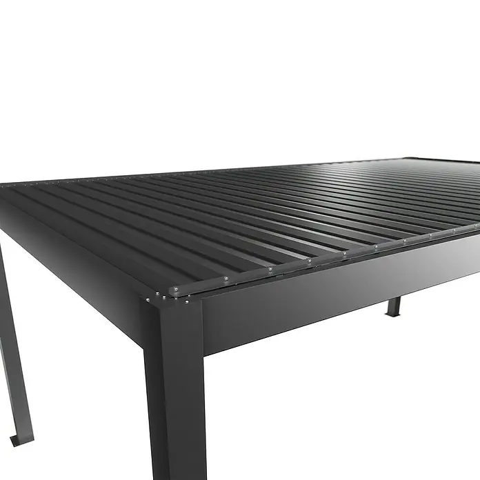 Biohort Pergola Lamellenpavillon Gr. 6 - B x T: 608 x 367,5 cm, Quarzgrau Metallic, Material Gestell: Stahl - Dunkelgraue Metallpergola mit parallelen Lamellen auf dem Dach für Schatten oder Regenschutz.