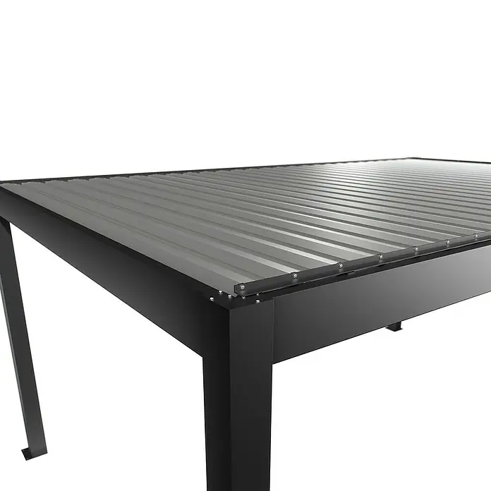 Biohort Lamellenpavillon - B x T: 522,5 x 367,5 cm, Dunkelgrau Metallic - Silber Metallic, Material Gestell: Stahl - Schwarzes Metallgestell mit gewellter grauer Metallplatte, mit Nieten befestigt.