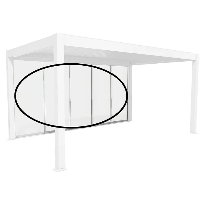 Biohort Pergola Schiebewand aus Glas - Passend für Biohort Pergola Lamellenpavillon Gr. 5, Weiß - Weiße Pergola in modernem Design mit integrierten Glasschiebeelementen.
