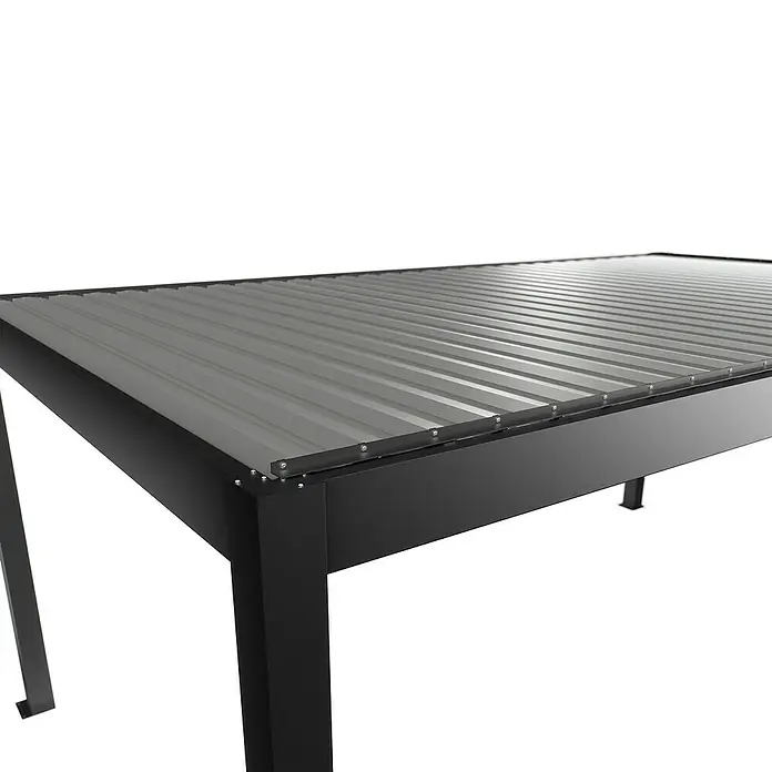 Biohort Lamellenpavillon - B x T: 608 x 367,5 cm, Dunkelgrau Metallic - Silber Metallic, Material Gestell: Stahl - Pergola mit schwarzem Rahmen und grauem Wellblechdach.