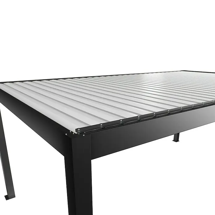 Biohort Lamellenpavillon - B x T: 608 x 367,5 cm, Dunkelgrau Metallic/Weiß, Material Gestell: Stahl - Dunkelgraue Metallpergola mit weißem Lamellendach, zur Außenbeschattung.