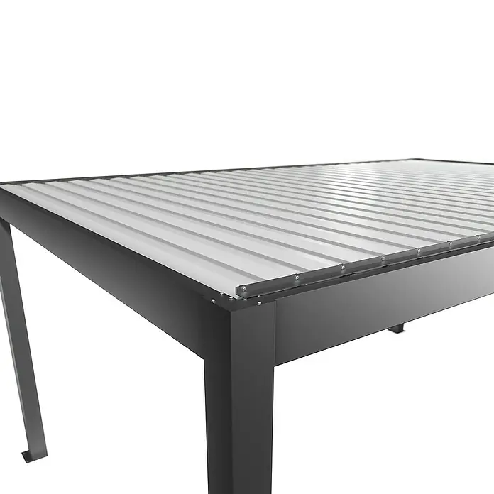 Biohort Lamellenpavillon - B x T: 522,5 x 367,5 cm, Quarzgrau/Weiß Metallic, Material Gestell: Stahl - Moderne Outdoor-Pergola mit dunkelgrauem Metallrahmen und hellgrauem Lamellendach.