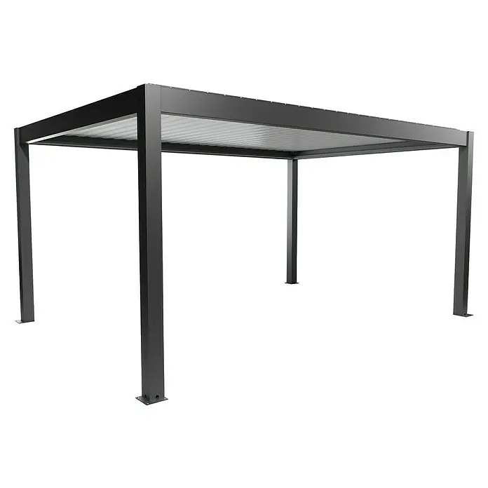 Biohort Pergola Lamellenpavillon Gr. 5 - B x T: 515,5 x 367,5 cm, Dunkelgrau Metallic - Weiß, Material Gestell: Stahl - Dunkelgraue Metallpergola mit Lamellendach und vier Stützpfosten.