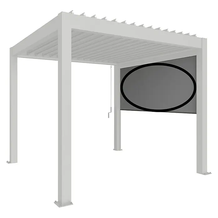 Biohort Seitenwand elektrisch - B x H: 364 x 235 cm, Quarzgrau Metallic, Passend für Biohort Lamellenpavillon 400 cm - Weiße Aluminium-Pergola mit grauem, ausziehbarem Bildschirm.