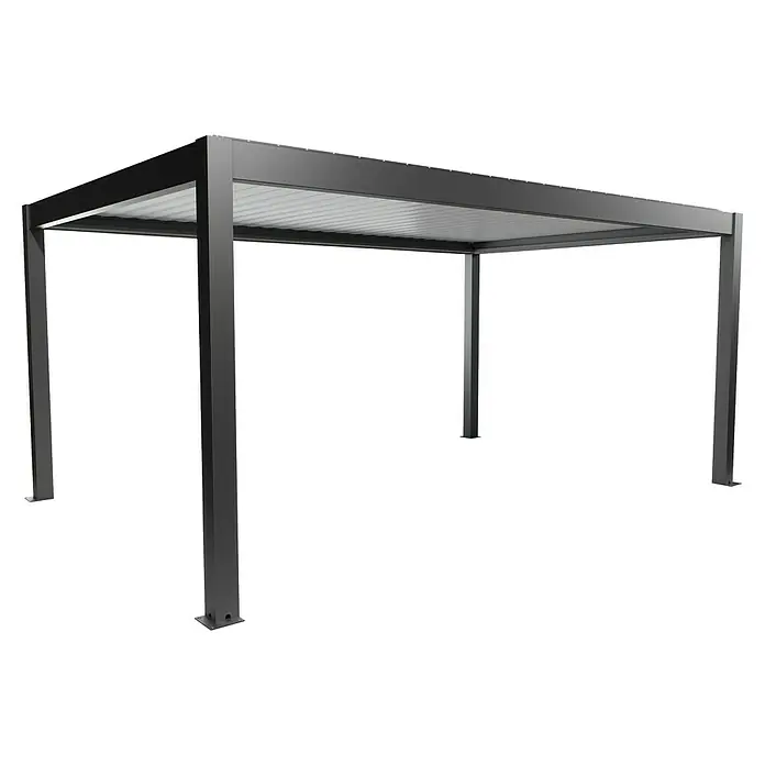 Biohort Pergola Lamellenpavillon Gr. 5,5 - B x T: 522,5 x 367,5 cm, Dunkelgrau Metallic - Weiß, Material Gestell: Stahl - Dunkelgraue Metall-Pergola mit hellgrauem Lamellendach, als freistehender Outdoor-Unterstand konzipiert.