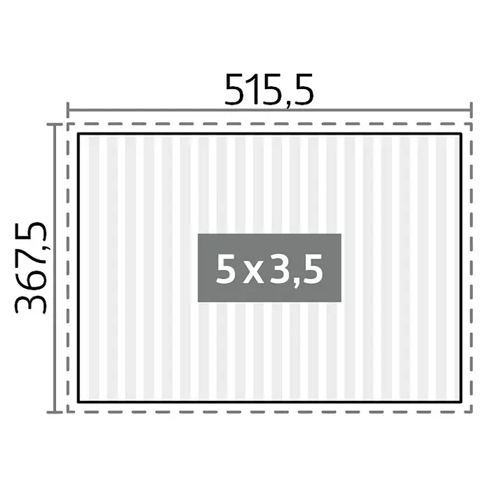 Biohort Lamellenpavillon - B x T: 515,5 x 367,5 cm, Dunkelgrau Metallic - Silber Metallic, Material Gestell: Stahl - Technische Zeichnung mit Außenmaßen 515,5x367,5 und Innenbereich 5x3,5.