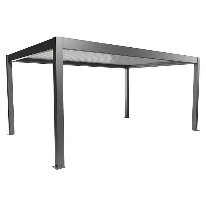 Biohort Lamellenpavillon - B x T: 522,5 x 367,5 cm, Quarzgrau/Weiß Metallic, Material Gestell: Stahl - Moderne graue Metallpergola mit verstellbarem Lamellendach zur Beschattung im Freien.