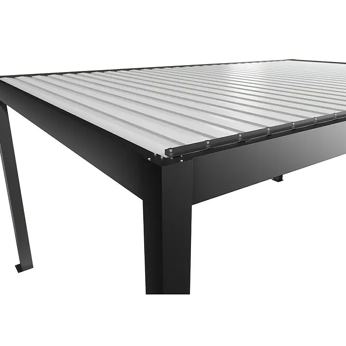 Biohort Pergola Lamellenpavillon Gr. 5,5 - B x T: 522,5 x 367,5 cm, Dunkelgrau Metallic - Weiß, Material Gestell: Stahl - Dunkelgraue Metall-Pergola mit weißem Wellblechdach.