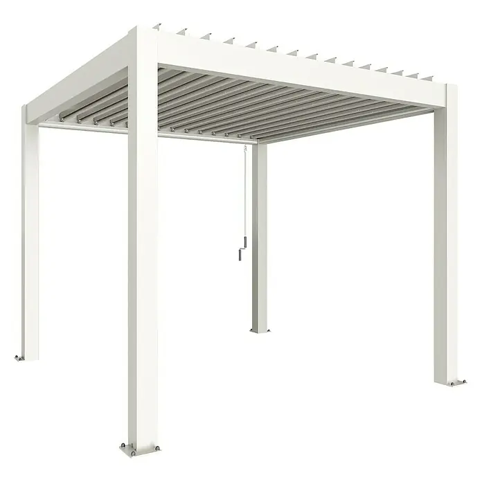 Biohort Lamellenpavillon - B x T: 312 x 312 cm, Weiß, Material Gestell: Stahl - Weiße Metall-Pergola mit verstellbarem Lamellendach, ideal für den Sonnenschutz im Außenbereich.