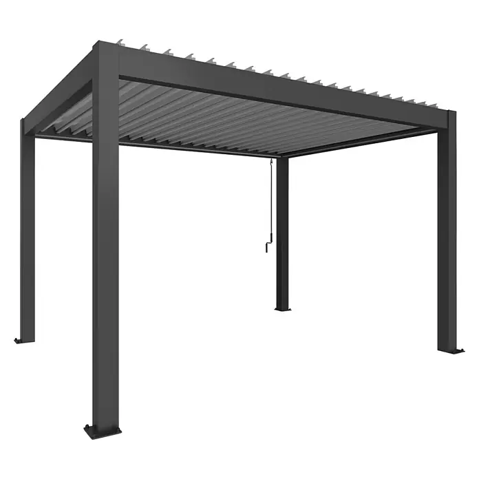 Biohort Lamellenpavillon - B x T: 404,5 x 312 cm, Dunkelgrau Metallic - Silber Metallic, Material Gestell: Stahl - Dunkelgraue Aluminium-Pergola mit verstellbarem Lamellendach für Sonnen- und Wetterschutz.